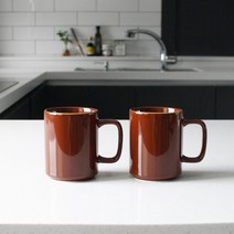 에크렌 골드 림 데일리 머그잔 300ml, 다크브라운, 2개