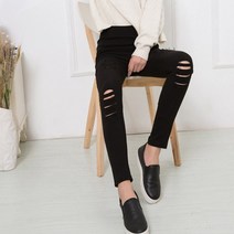 몬드스팟 여성용 찢청 블랙진 슬림 스키니진 MO407