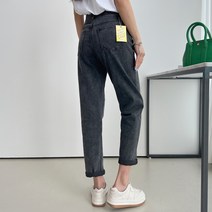 세컨그라운드 여성용 보이핏 블랙 데님 팬츠 롱