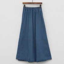 티탁 여성용 빅사이즈 데일리 A라인 플레어 청 데님 면 셔링 밴딩 롱스커트 TTCE23