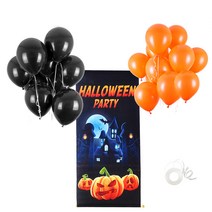 파티쇼 할로윈 현수막 족자봉 + 풍선 2종 x 10p + 컬링 리본 10m 세트, 1번(족자봉), 오렌지, 블랙(풍선), 1세트