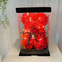 러블리팜 장미꽃 곰인형 로즈베어 S   전용케이스   리본장식   LED전구   종합레터링시트지 세트, 레드(곰인형), 블랙(레터링)