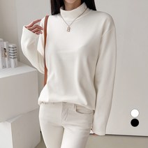 세컨그라운드 여성용 베이직 기모 반폴라 티셔츠