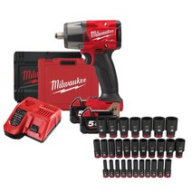 밀워키 18V FUEL 미드토크 임팩트 렌치2 1.3cm 세트 M18 FMTIW2F12(M18 FMTIW2F12-502X) + 밀워키 1.3cm 임팩트 롱 소켓 세트 49-66-7015, 1세트