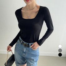 세컨그라운드 여성용 스퀘어넥 레이온 티셔츠