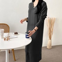 밴티 주름 배색 롱 임산부 원피스 Y943