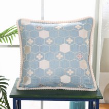 더플로우 고급스러운 촘촘 자수 소파 쿠션 커버 + 솜, 클로버 블루