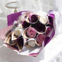 노블리 비누꽃 장미 20송이 돈 꽃다발 + 메세지카드 + 기프트 쇼핑백, 퍼플