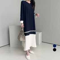 쿨쿠 여성용 주름 배색 원피스