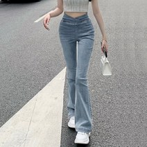 패션풀 여성용 롱하이 부츠컷 스판 데님 팬츠 28046