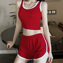 구디프 여성용 크롭 돌핀 트레이닝 나시 + 팬츠 세트