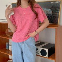 하인유여성용 포켓 라운드넥 반팔 티셔츠 T9510K24