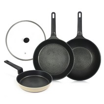 키친아트 모던베이지 IH 프리미엄 쿡웨어 4종 세트, 베이지, 궁중팬 28cm + 프라이팬 28cm + 유리뚜껑 28cm + 에그팬 16cm