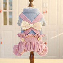스타 귀여운 전신 반려동물 멜빵 올인원, 리본 핑크