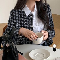 베러스윗 여성용 진주 버튼 심플 트위드 자켓