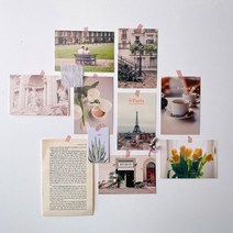 월 데코 벽 장식 파리 감성 사진 8p + 빈티지 영어 종이 세트, 혼합색상