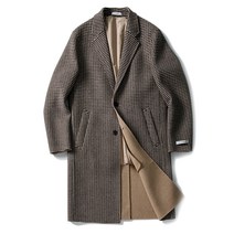 지이크 남성용 핸드메이드 울 투버튼 체크 코트