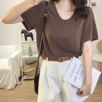 나비다 여성용 U넥 루즈핏 반팔 티셔츠