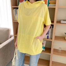 린다샵 다운투 절개 무지 루즈 후드 티셔츠 T9062K22