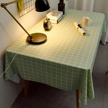 마켓플랜 PVC 방수 심플 식탁보, 체크 그린, 소형(90 x 90cm)