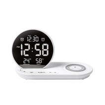 오리엔트 OWC 클린 LED 라운드 팝업 무선충전 디지털 탁상시계, 화이트