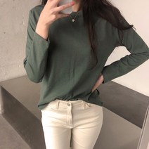 체리체리 여성용 기본 유넥 무지 면 긴팔 티셔츠