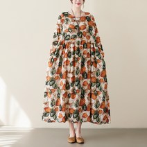 아이엠몽 여성용 하놀 라운드 프린팅 패턴 롱 원피스