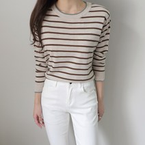 제니트 여성용 루비큐티단 스트라이프 긴팔 라운드넥 니트 n1602