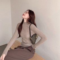 레몬소울 여성용 샌플 슬림 골지 반목 니트티
