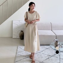 보에리에 여성용 루즈핏 허리끈 롱 원피스