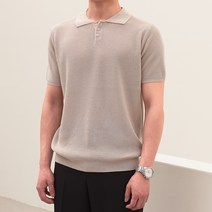 플레이즈 남성용 카라넥 와플 숏 슬리브 루즈핏 니트티