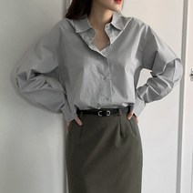 여성용 뮤디 코튼 백버튼 슬릿 셔츠