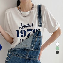 세컨그라운드 여성용 1979 레터링 나염 반팔 티셔츠
