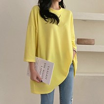 티탁 여성용 빅사이즈 무지 7부 롱 티셔츠