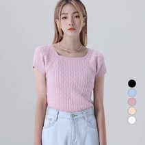 어썸어라운드 여성용 스퀘어넥 꽈배기 반팔 니트