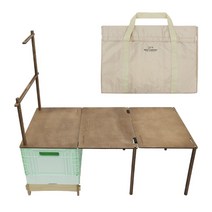 KEEP 캠핑 더블 도어 폴딩박스 + 무한 확장 테이블 + 2단 우드헹어 + 우드 받침대 + 수납 가방 세트, 아보카도(폴딩박스), 브라운(원목)