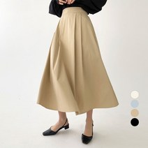 플랜데이 여성용 여리핏 핀턱 주름 밴딩 A라인 플레어 롱 스커트