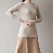 여성용 롤이 반폴라 골지 니트