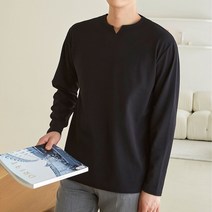 플레이즈 남성용 슬릿브이 포인트넥 긴팔 티셔츠