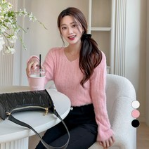 에비뉴비 여성용 브이넥 퍼 니트