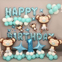 미니띠네 생일파티 공주님 히어로 풍선 9종 파티데코, 원숭이 블루, 1세트