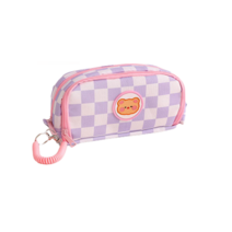파스텔 체커보드 대용량 파우치형 필통, 퍼플, 1개