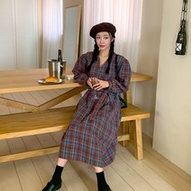 시크블랙 어메사 사각체크 핀턱 뒷밴딩 랩 원피스 cpops8369k2b