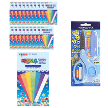 종이나라 1500 레인보우학알 접기 20p + 고쿠요 SAXA 플라이 캡 가위 블루, 1세트, 7색