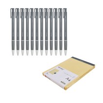 신지 유성 볼펜 0.5mm 12p + 시그니처 리갈패드 A4 5p 세트, 블랙(볼펜), 옐로우(패드), 1세트