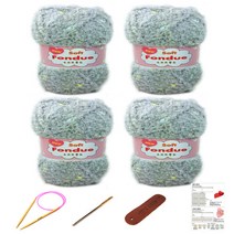 행복뜨기 소프트퐁듀 털실 4p + 바늘 5mm + 돗바늘 + 라벨 + 목도리도안 세트, 1세트, 16 베이비실버
