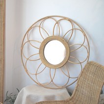 라탄 화장대 현관 원형 거울 8번 70cm, 혼합색상