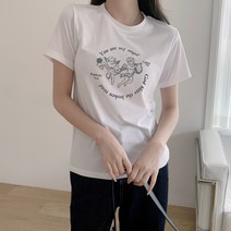 여성용 린다샵 엔젤 레터링 반팔 티셔츠 T8954K22