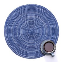 솔리드룸 라미 면사 원형 테이블매트 2p, 블루, 35 x 35 cm