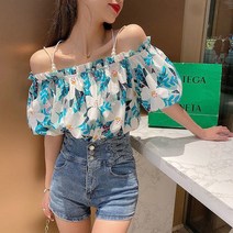 여성용 블랙 101 로바 플라워 진주 나시 블라우스 CH-2316222